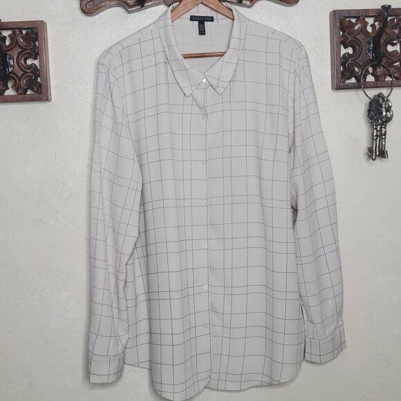 Eileen Fisher Windowpane Ivory Point Collar Lightweight Button Down Shirt✨️XL - Picture 6 of 10